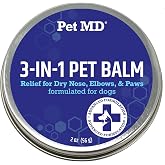 Pet MD Dog Paw Balm - 3-in-1 Paw, Elbow, &amp; Nose Balm for Dogs - 2oz | Non-Toxic &amp; Lick-Safe Formula - Made in the USA with All Natural Shea Butter &amp; Beeswax - Helps with Dry, Cracked Skin