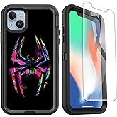 OTTARTAKS Compatible for iPhone 14 13 Case with Screen Protector, Spider Cool Full Body Heavy Duty Phone Case for Boys Men Black Shockproof 3-Layer Protective Case 6.1inch