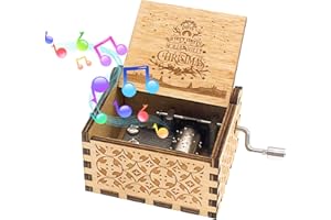 Christmas Music Box Wooden Hand Crank Music Box, Vintage Laser Engraved Merry Christmas Music Box, Cute Mini Xmas Musical Box