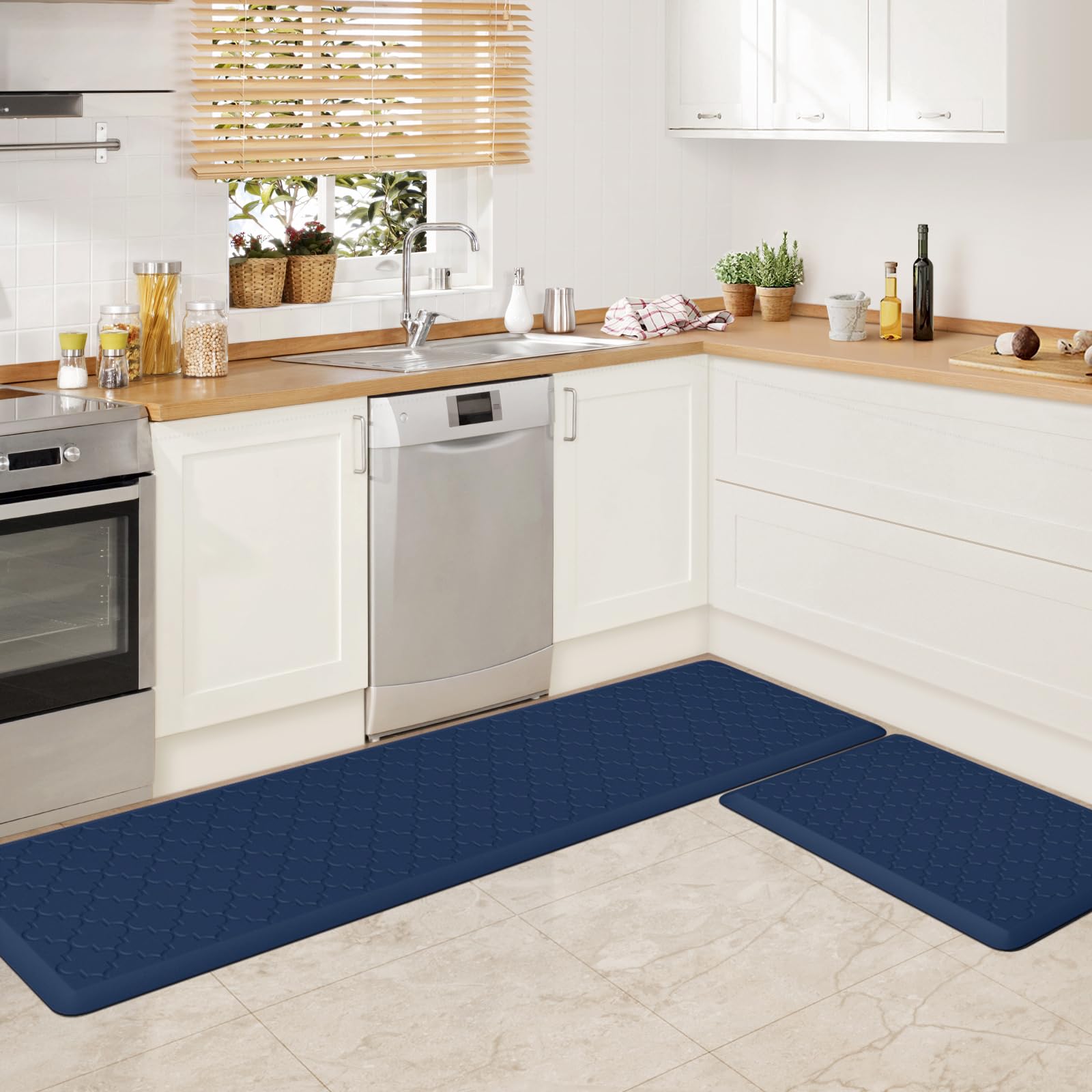 WISELIFE Kitchen Mat Cushioned Anti Fatigue Floor Mat,Thick Non Slip Water Resistant Kitchen Rugs and Mats,Heavy Duty Foam Standing Mat for Kitchen,Floor,Office,Desk,Sink(Blue) Image