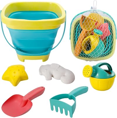 Zuimei Kids Beach Toys Foldable Bucket and Spade Set Molds Watering Can 6 pcs