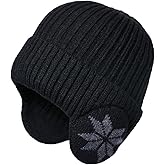 Malaxlx Knit Beanie Hat with Earflaps – Winter Warm Thick Fleece Lined Ski Skull Cap for Men Women