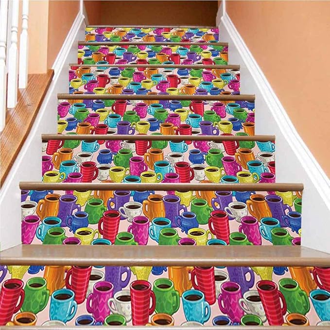 Vinilo calcomanía 3D para escaleras con diseño de garabatos y hojas de