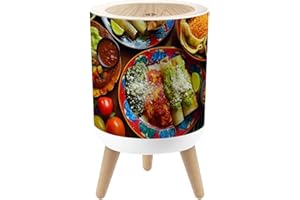 JBNJANKDAV Small Trash Can with Lid Green red Enchiladas Mexican sauces 1.8 Gallon Dog Proof Trash Can Round Wastebasket Wast