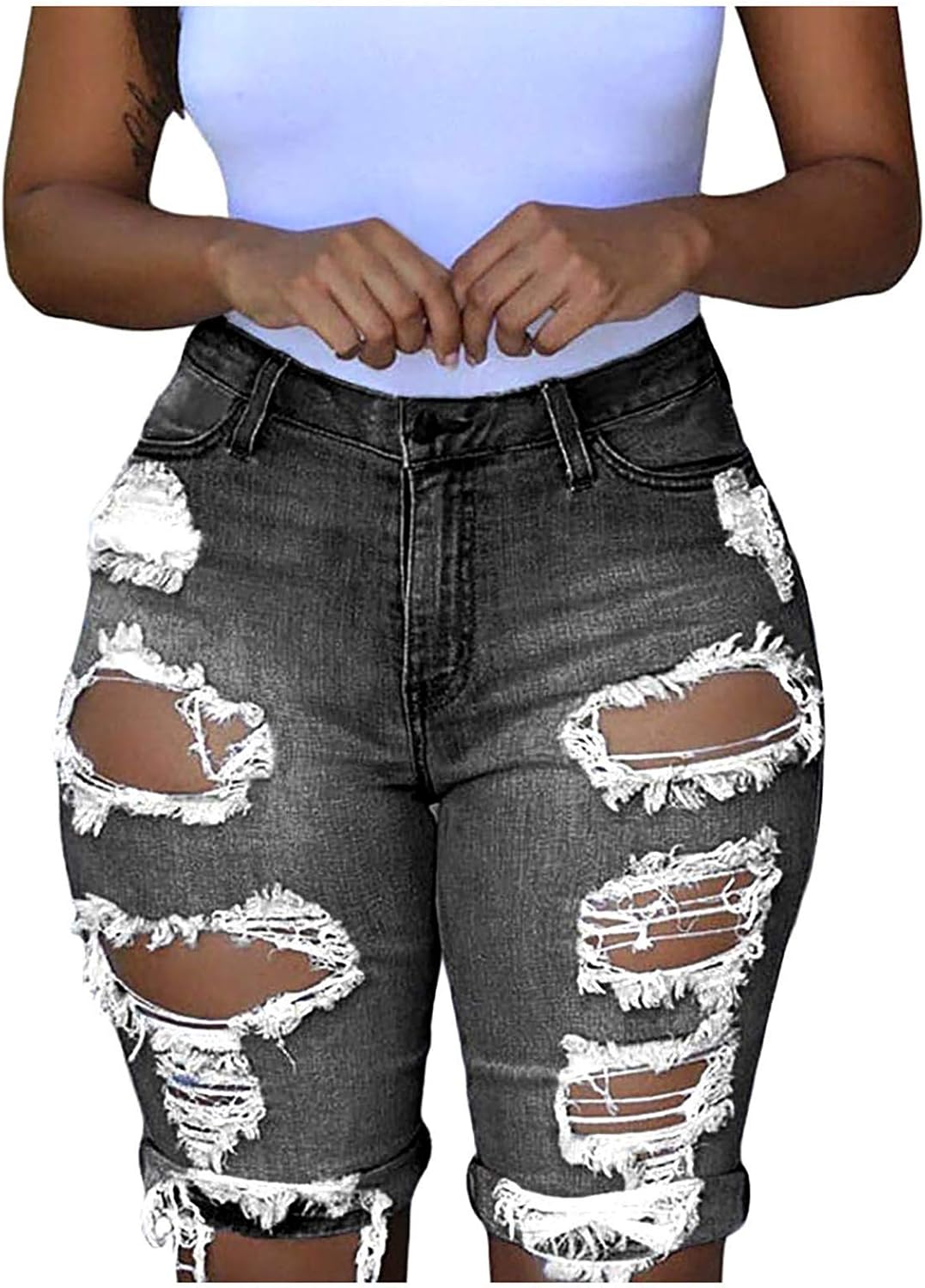 Depslee Women's Denim Shorts, Short Jeans with Stretch Frayed Frayed Hem, Summer Women's Denim 