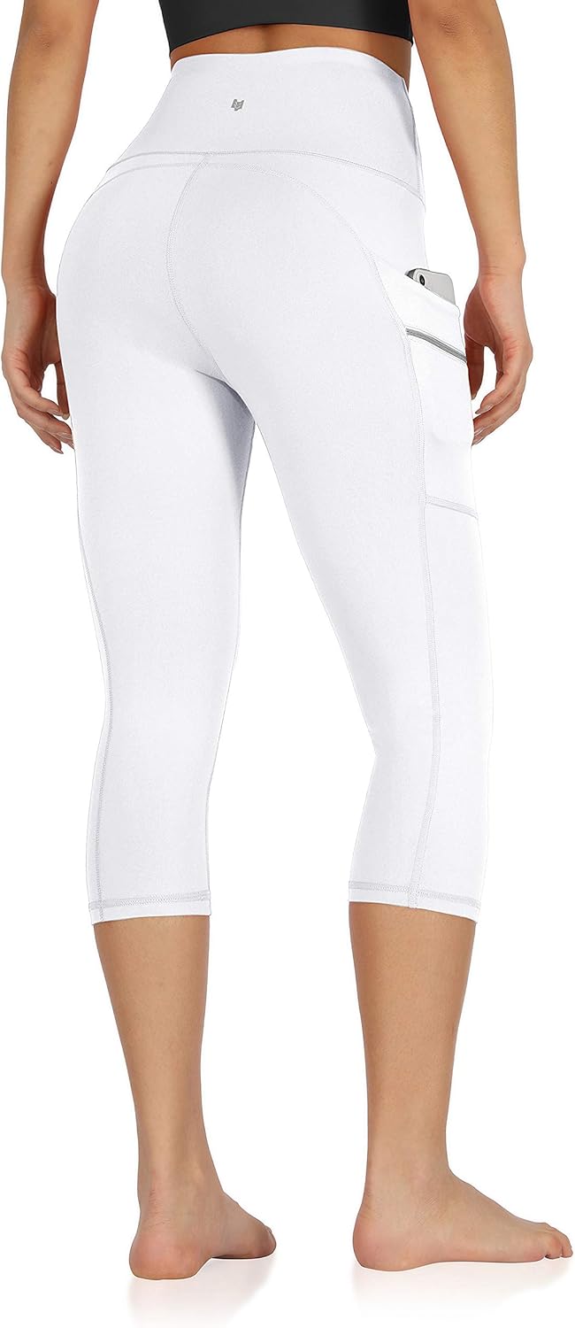 ODODOS Women's High Waisted Dual Pockets Workout Capris Leggings, Sports Running Yoga Gym Athletic Leggings- 19" / 28" Inseam: Clothing