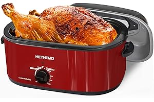 22 Quart Electric Roaster Oven with Viewing & Self-basting Lid, Turkey Roaster Oven with Removable Pan and Rack, RED