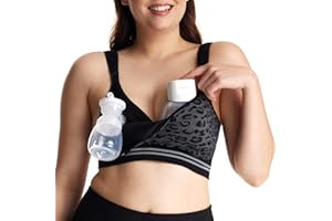 Momcozy Seamless Pumping Bra Hands Free, Fixed Padding Hands-Free Pumping & Nursing Bra, Wireless Comfort Pumping Bra Leopard Black