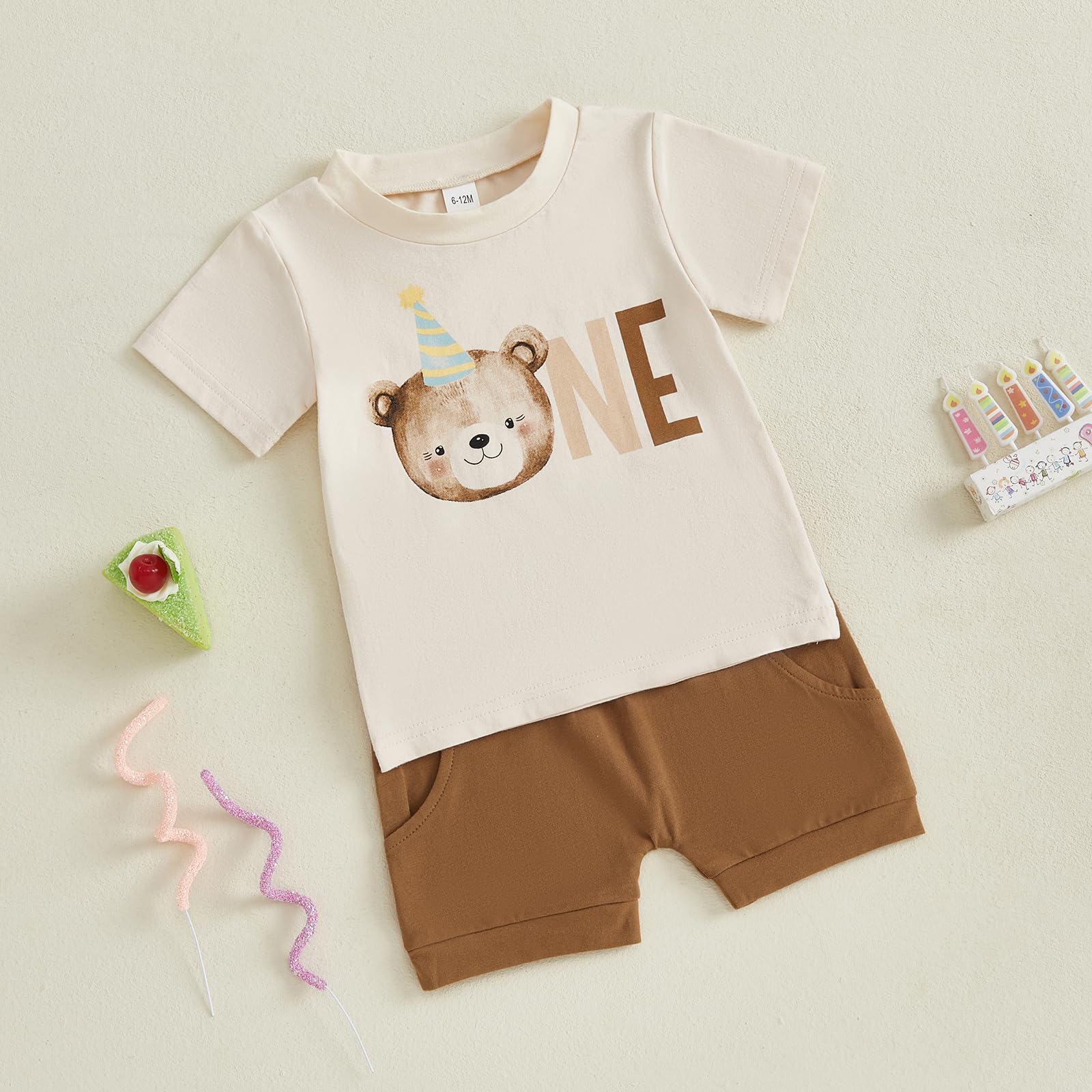 Frietlebird Baby Boy First Birthday Outfit Short Sleeve Bear Print Shirt Shorts Sets Cake Smash Clothes 2Pcs