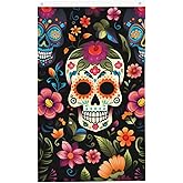 UOYO Day Of The Dead Flag 3x5 FT Double Side Sugar Skull Flower House Flags Garden Banner Yard Lawn Outside Decoration