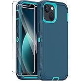 Annymall for iPhone 13 Case with 2 Screen Protector,Shockproof Drop Protection Full Body Heavy Duty 3 Layer Military Rugged Durable Phone Cover for Apple iPhone 13 6.1" (Teal)