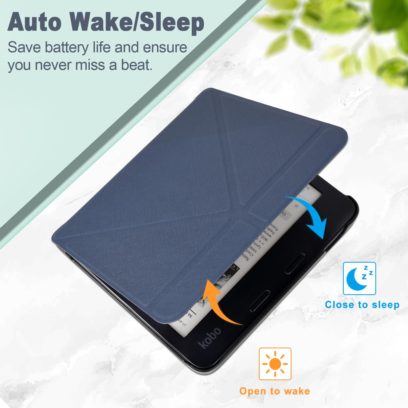 Caweet Case for Kobo Libra Colour 7 Inch 2024, Premium PU Leather | Origami Stand | Auto Wake/Sleep | Protective Sleeve | Blue