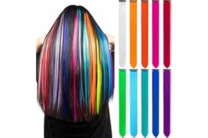 LADYAMZ Colorful Hair Extensions 10 PCS, Colored Clip in Synthetic Hair Extensions Party Highlights, Rainbow Fake Hair Clips Hairpieces for Christmas Girls Women Kids Gift Hair Pieces Party (22 Inch)