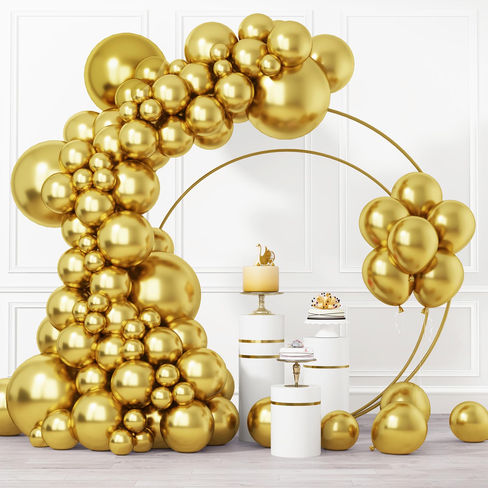 Photo 1 of RUBFAC 105pcs Metallic Chrome Gold Balloons Different Sizes 18 12 10 5 Inch Latex Balloon for Garland Arch Happy New Year Decorations Birthday Wedding Holiday Party Decor