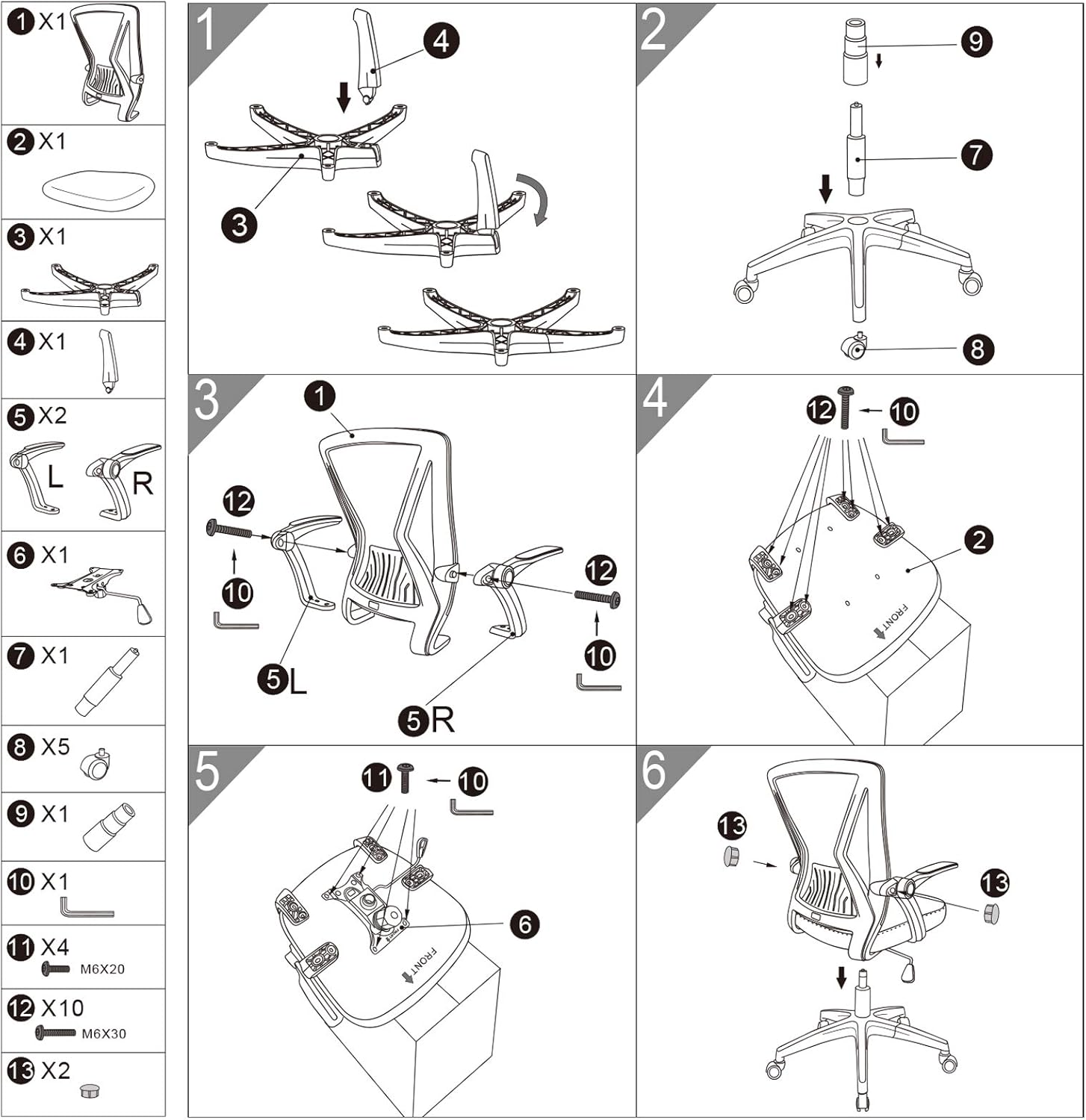 KOLLIEE Mid Back Mesh Office Chair Ergonomic Swivel Black Mesh Computer Chair Flip Up Arms with Lumbar Support Adjustable Height Task Chair: Home & Kitchen