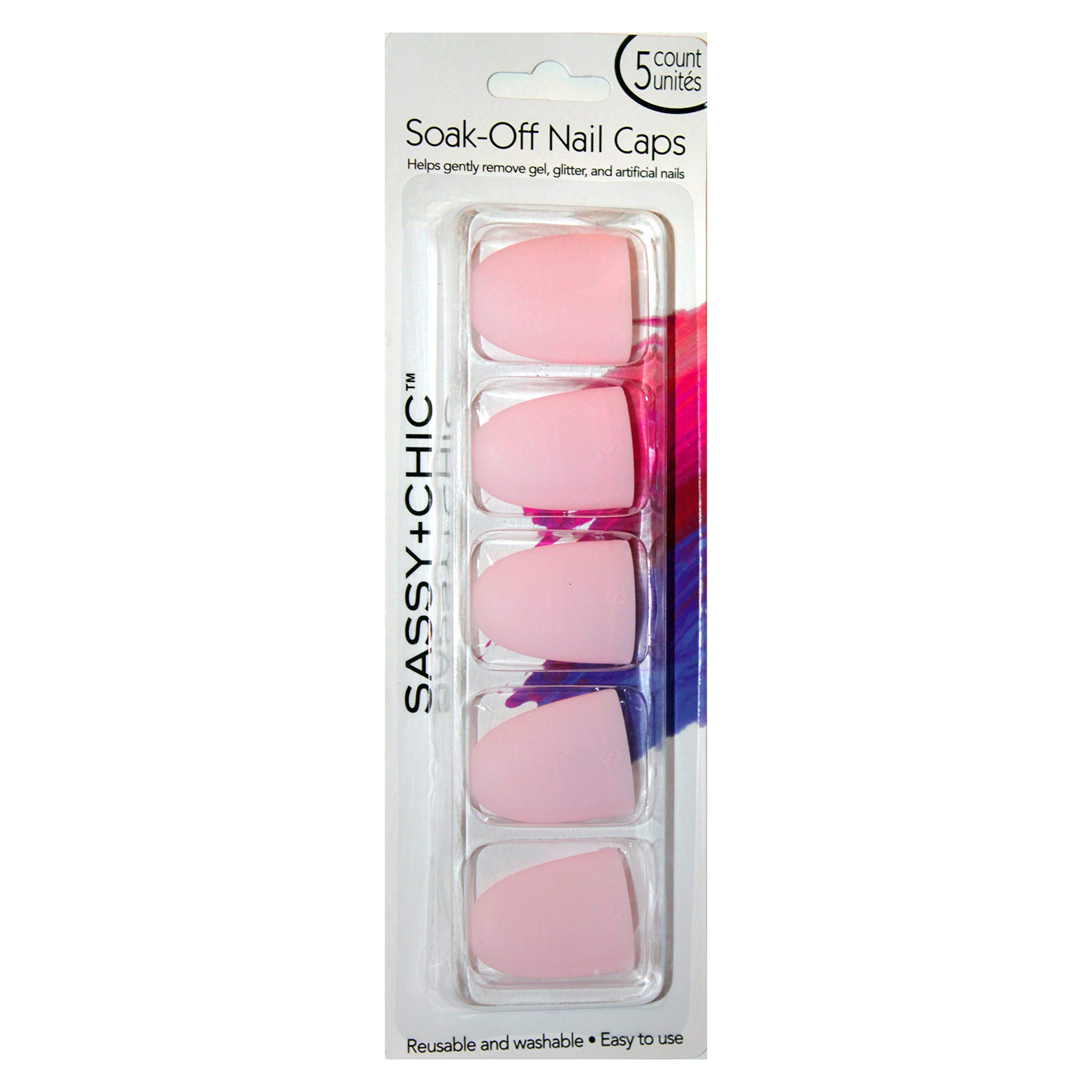 UnknownSassy+Chic (1) Set Soak-Off Nail Caps - Helps Gently Remove Gel, Glitter, and Artificial Nails - Light Pink 100% Silicone - 5pc per Pack