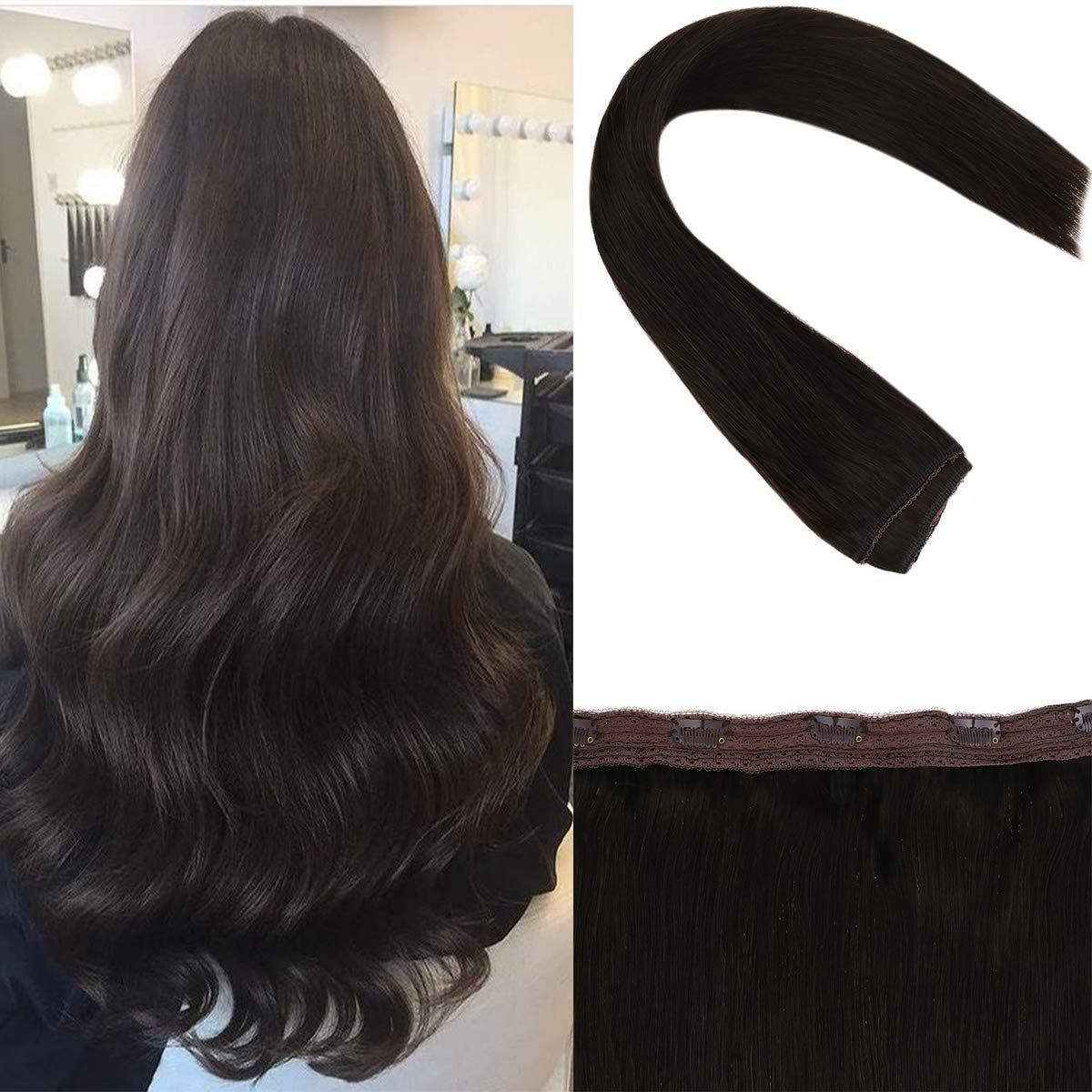 Brown Human Hair Extensions Clip in One Piece 2 Dark Brown