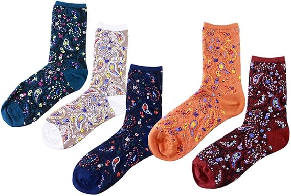 Amazon Lovart S Beauty レディース刺繍ソックス ロートソックス 織り風花柄 エスニック 綿 ジャカード レトロ靴下 5足組 ソックス 通販