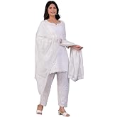 JG JAI GOVINDAM Indian Kurtis for Women Salwar Kameez Suit Set Indian Dresses Chikankari White Kurti Pant &amp; Dupatta Set