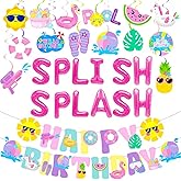 Splish Splash Birthday Decorations Foil Balloons Pool Birthday Party Banner Summer Pool Party Hanging Swirls for Girls Summer Beach Party Hawaiian Luau Tropical Party Decorations