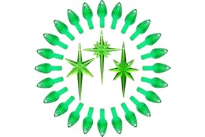 KonohaELF Ceramic Christmas Tree Replacement Lights Bulbs, Green Medium Twist Plastics Pegs Ornaments for Ceramic Tree(87 Bulbs＆ 3 Topper Star)