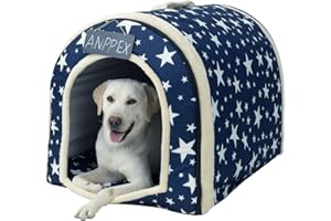 ANPPEX Large Igloo Dog House Indoor,2XL Size Dog Cave for Large and Medium Dogs,2-in-1 Washable Covered Dog Bed,Blue