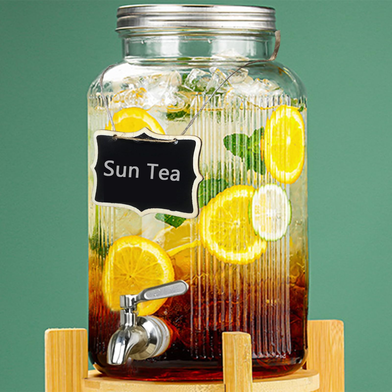 Photo 1 of Mapeoes 1.5 Gallon Glass Beverage Drink Dispenser with 304 Stainless Steel Spigot and Lid, Temperature Sticker for Brew Kombucha Wine,Large Mason jar Container for Juice Water at Party Fridge,Clear