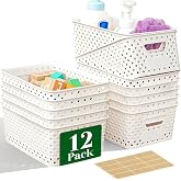 12 Pack Plastic Storage Baskets for Organizing, Storage Baskets for Shelves with Handles, Small Storage Bins with Labels, Classroom Storage Organization for Cabinet,Closet, Office