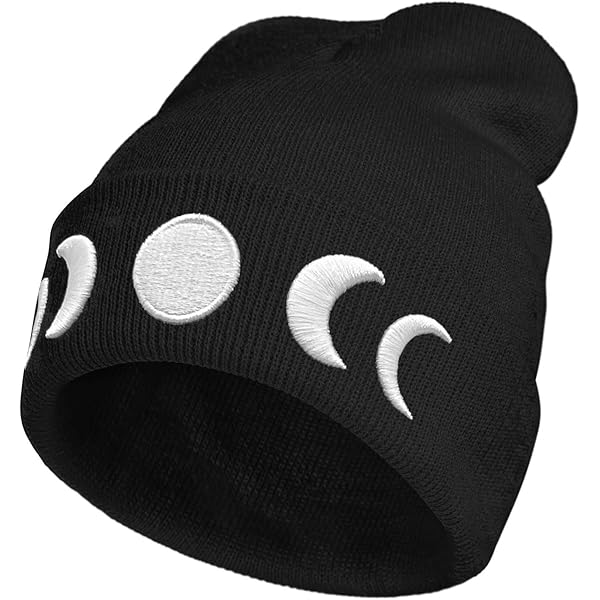 Gothic Goth Crescent Moon Embroidery Beanie Hat for Men Women