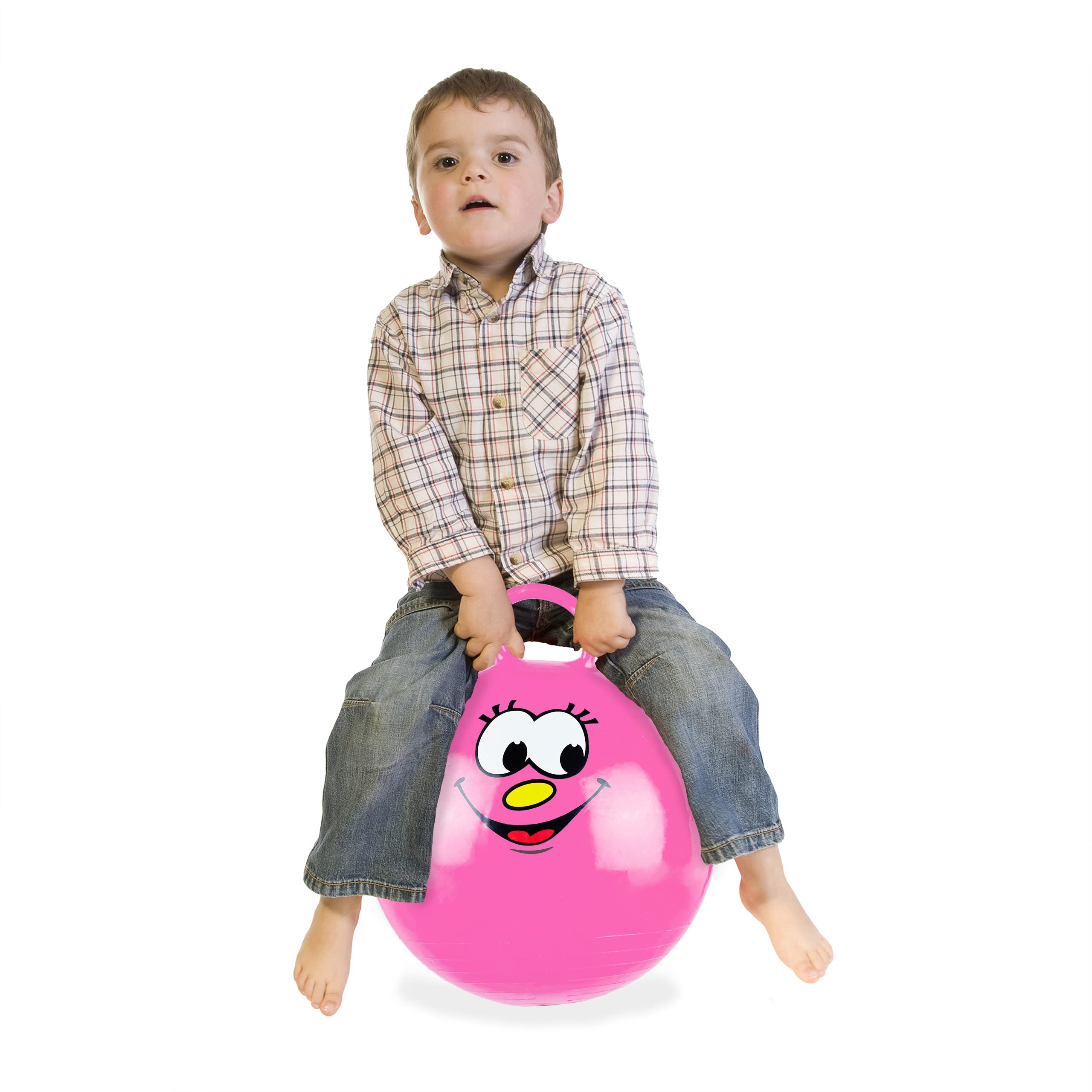 Relaxdays Space Hopper for Kids, with Handle, Ø 45 cm, for Indoors & Outdoors, Weight Capacity up to 150 kg, Pink Colour