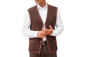 Runcati Mens Sleeveless Sweater Vest V Neck Button Down Cardigan Sweaters Knitted Argyle Vest with Pocket