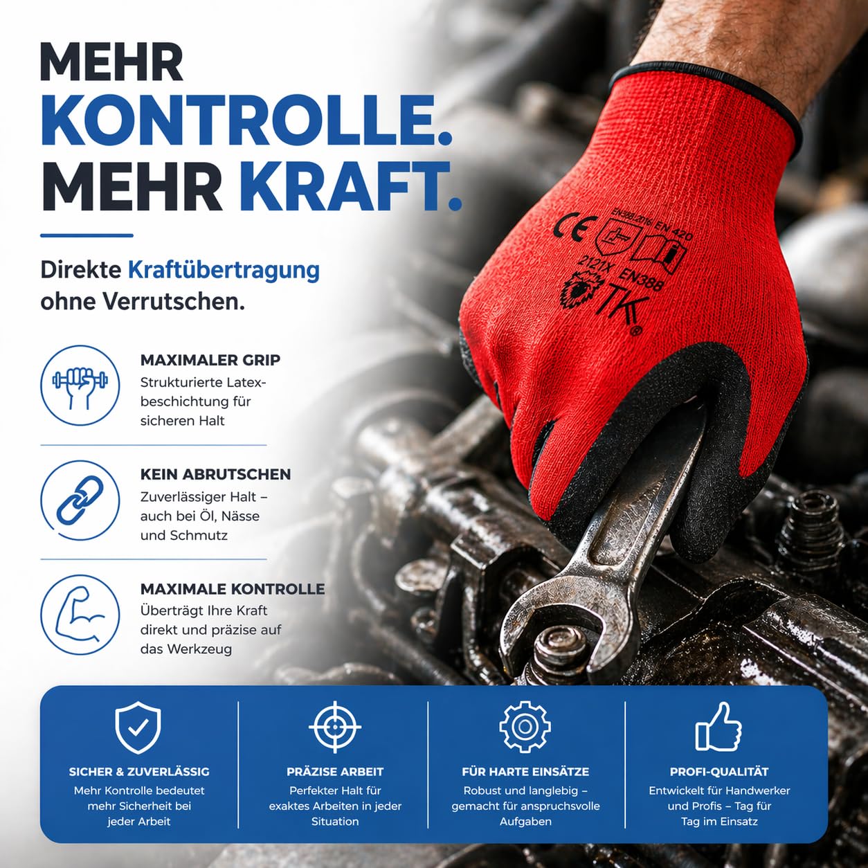 TK Gruppe Timo Klingler 10x Paar EN388 Arbeitshandschuhe Herren - Gr 8-9 (S-M) - Extra Power Grip - Handschuhe & Gartenhandschuhe - Work Gloves für Garten, Montage & Mechaniker 3