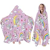 Fiwbnasz Unicorn Hooded Beach Towel for Kids, Pink Rainbow Hooded Towels for Toddlers 30" x 50", Kids Beach Towels for Pool, Travel, Swim, Unicorn Wearable Bath Towel for Girls, Toddlers