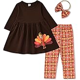 Aalizzwell Toddler Girls Thanksgiving Outfits, Little Girl Turkey Ruffle Tunic Top Pants Clothes Set