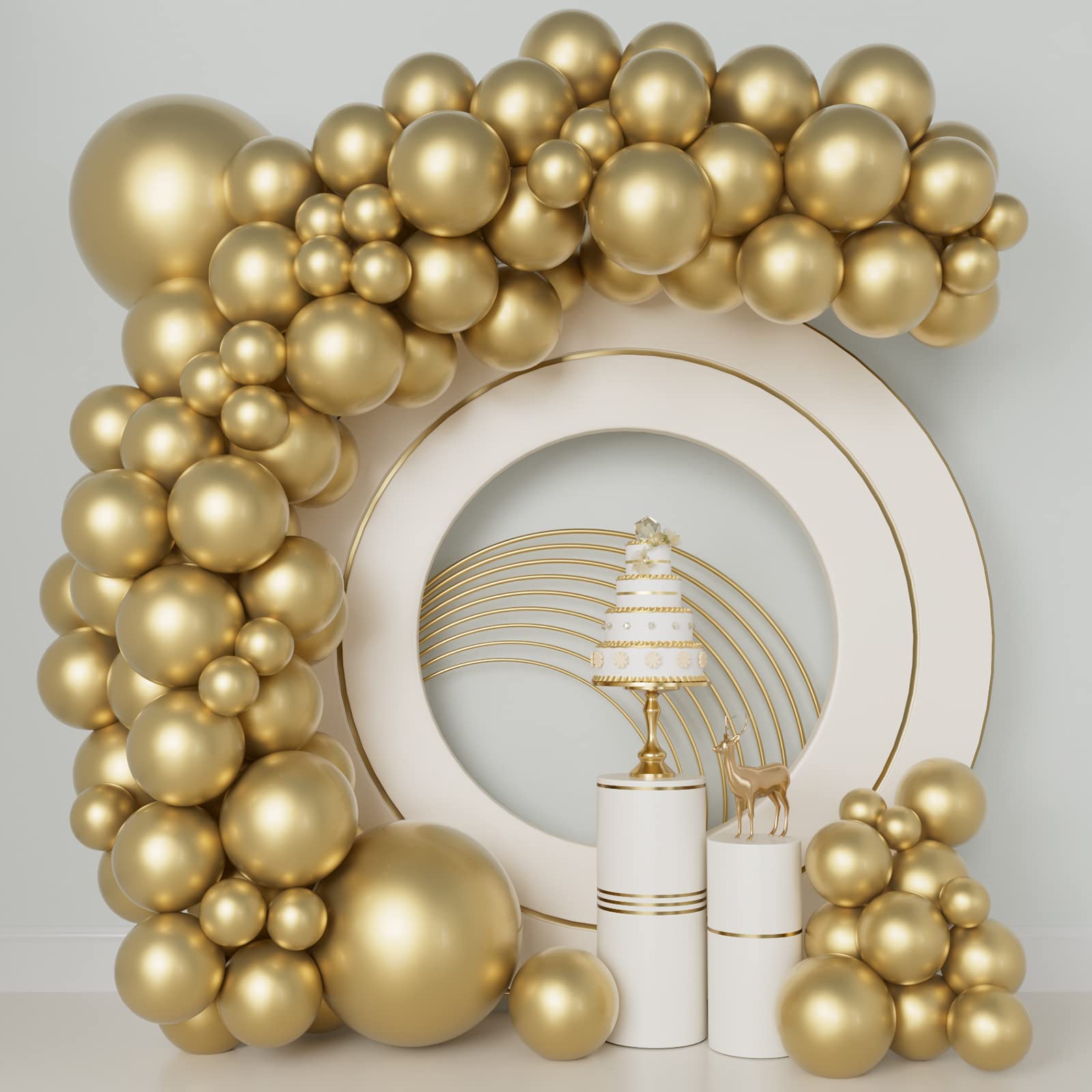 Chrome Gold Balloons 120Pcs Metallic Gold Balloon Garland Arch Kit 5/10/12/18in Different Size for Graduation Baby Shower Wedding Birthday Party Anniversary Decorations