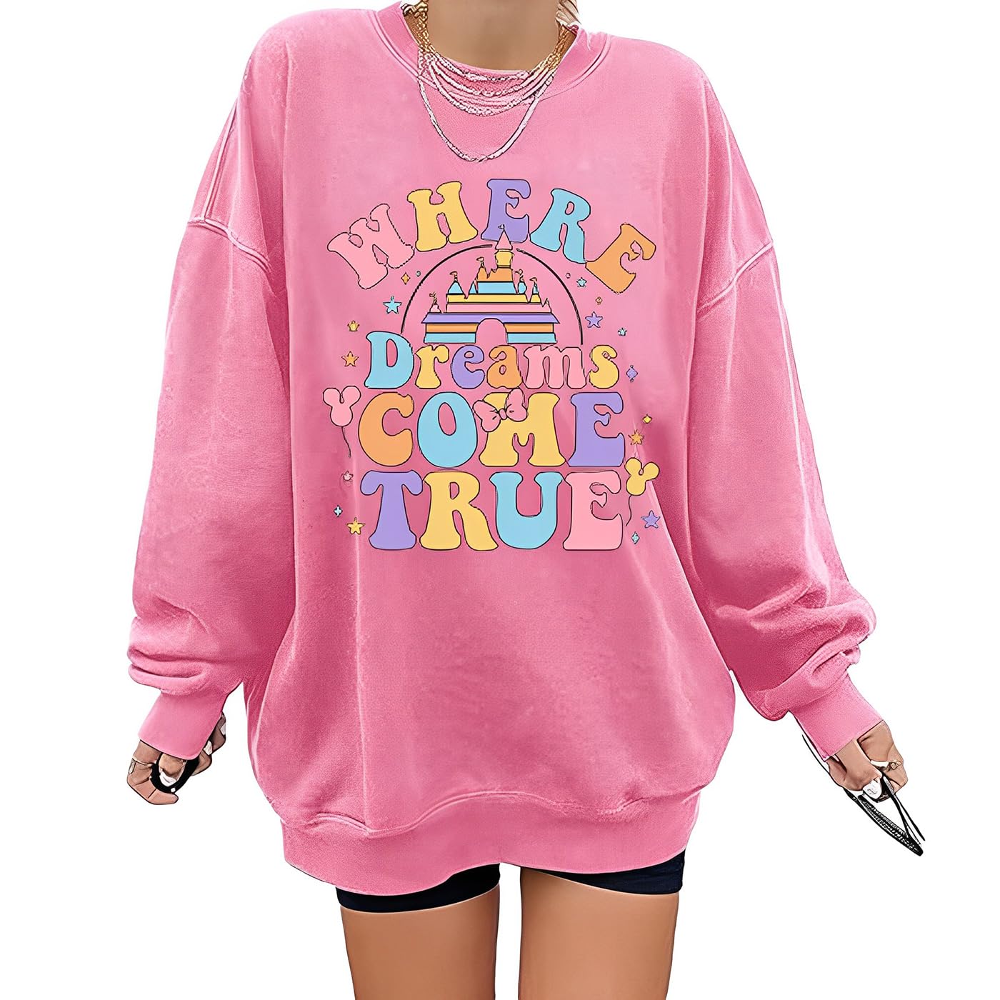 Photo 1 of *********READ CLERK NOTES**********  
                         AMWIPE Magic Kingdom Sweatshirts For Women Oversized Magical Shirt Cute Vacation Tees Girls Castle Graphic Long Sleeve Tops Pink