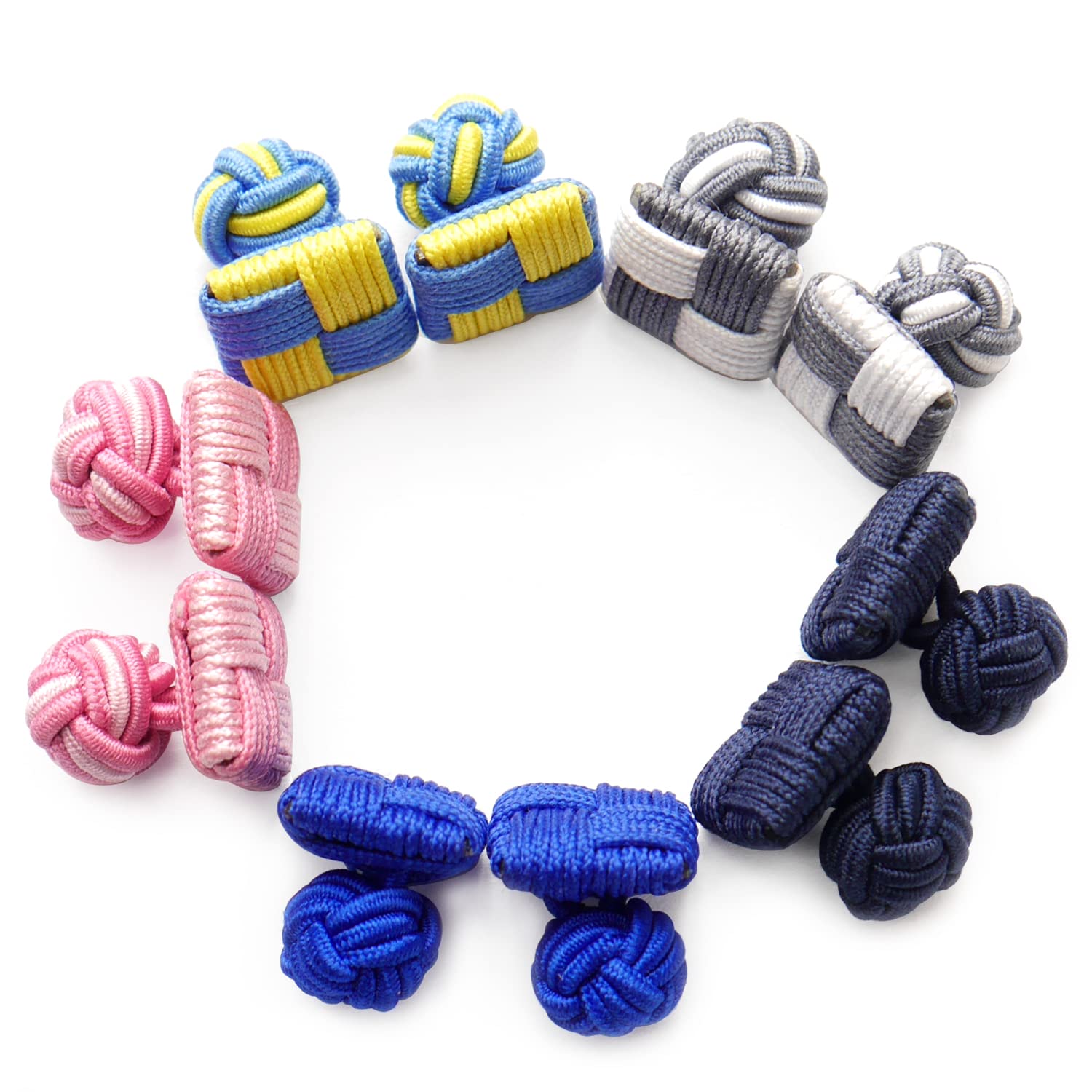 HONEY BEAR 5 Pairs Mens/Women Silk Fabric Knot Twisted Cufflinks Set, for Shirt/Dress Business Wedding Accessories,Square Shape (Mix Color with box)