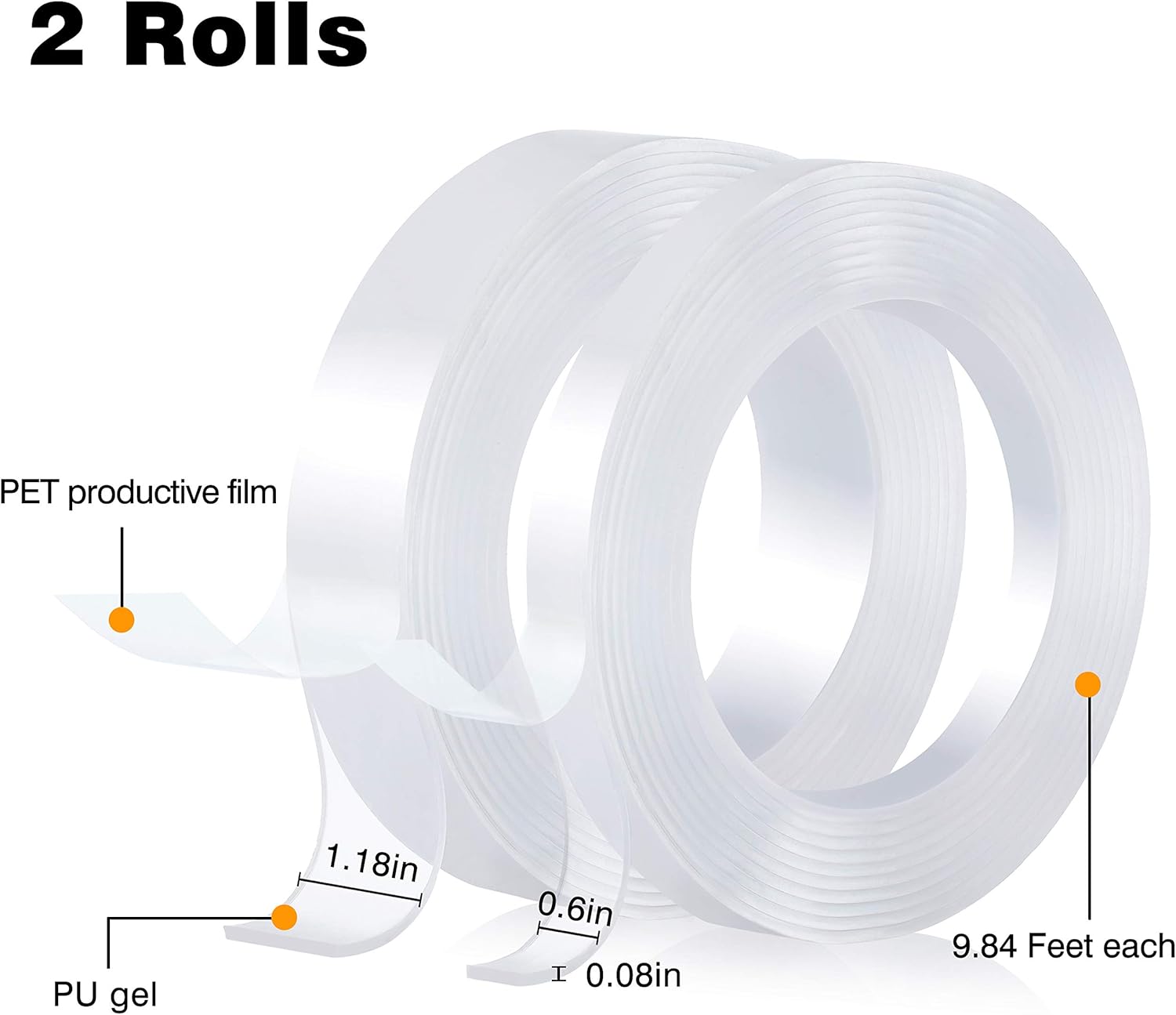 Nano Double Sided Tape (2Rolls 6M/19.7FT),Removable Gel Grip Tape Transparent Sticky Tape,Reusable Traceless Mounting Adhesive Tape Heavy Duty for Fix Carpet Photo Poster,Home Office Car Outdoor Decor: Industrial & Scientific