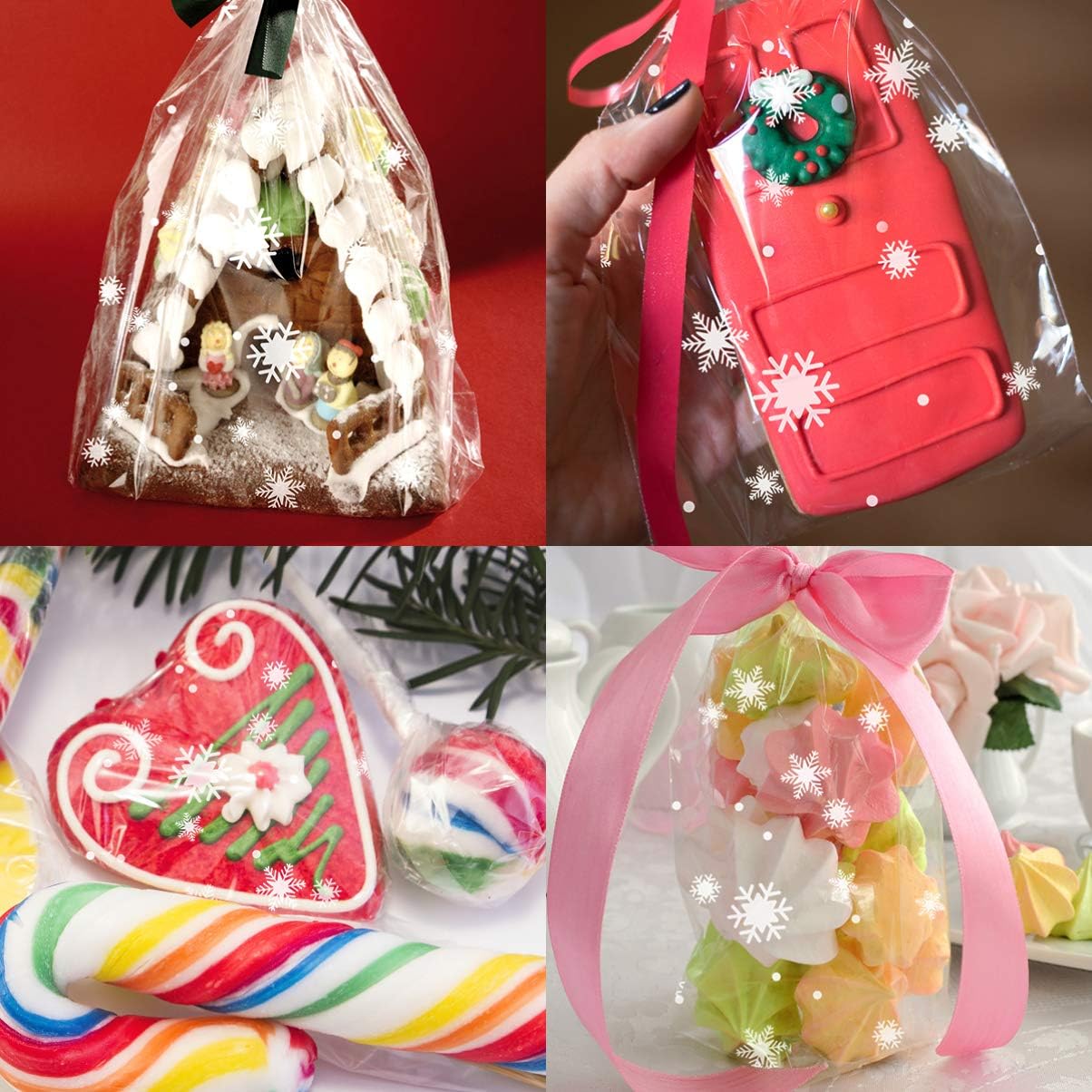 Christmas Clear Cellophane Wrap Roll 2.5 Mil Thickness Cellophane Wrap Roll Snowflake Decorated Cellophane Bags for, Baskets - Image 3