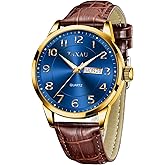 Taxau Mens Leather Watch Large Face Classic Quartz Mens Analog Watches Luxury Dress Watches for Men Waterproof Men's Wrist Watch Easy Read with Date Number Dial Relojes para Hombre