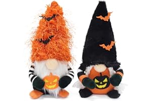 Attiigny Halloween Gnome Decorations,2 PCS Handmade Pumpkin Bat Ornaments Swedish Tomte Nordic Plush Elf Doll Nisse Adorable Gnome for Halloween Party Home and Office Decor