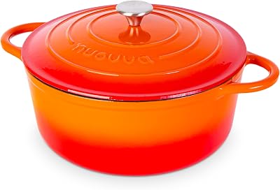 nuovva Enamelled Cast Iron Dutch Oven 7.3 Qt Ceramic Pot Orange 30cm