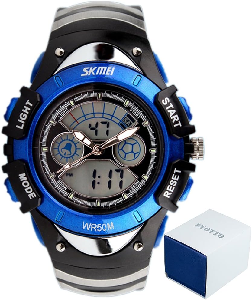eYotto Kids Sports Watch Waterproof Boys Digital Analogue Wristwatch Girls Multi-Functional LED Alarm Stopwatch (Blue)