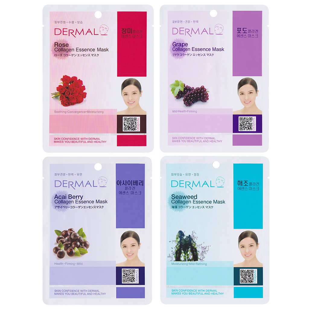 DERMAL Collagen Essence Full Face Facial Mask Sheet, 16 Combo Pack B: Health & Personal Care