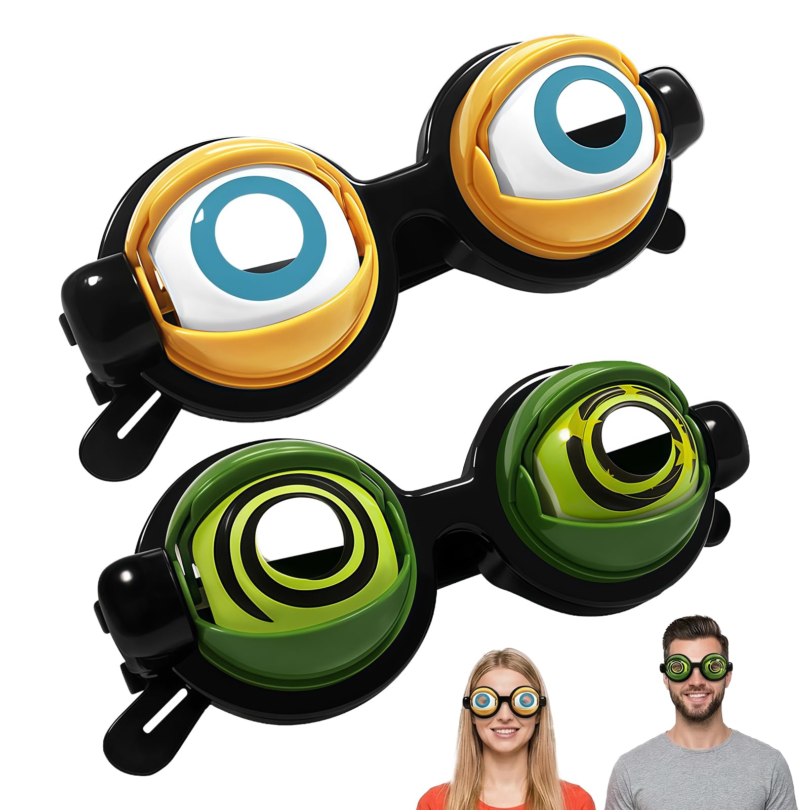 Novelty Funny Glasses with Manual Blink Action, Eyewear Gag Toy Costume Accessories, Winking Eye Glasses, Funny Glasses to Make Eyes Big for Shows Parties and Photos (Black, Green)
