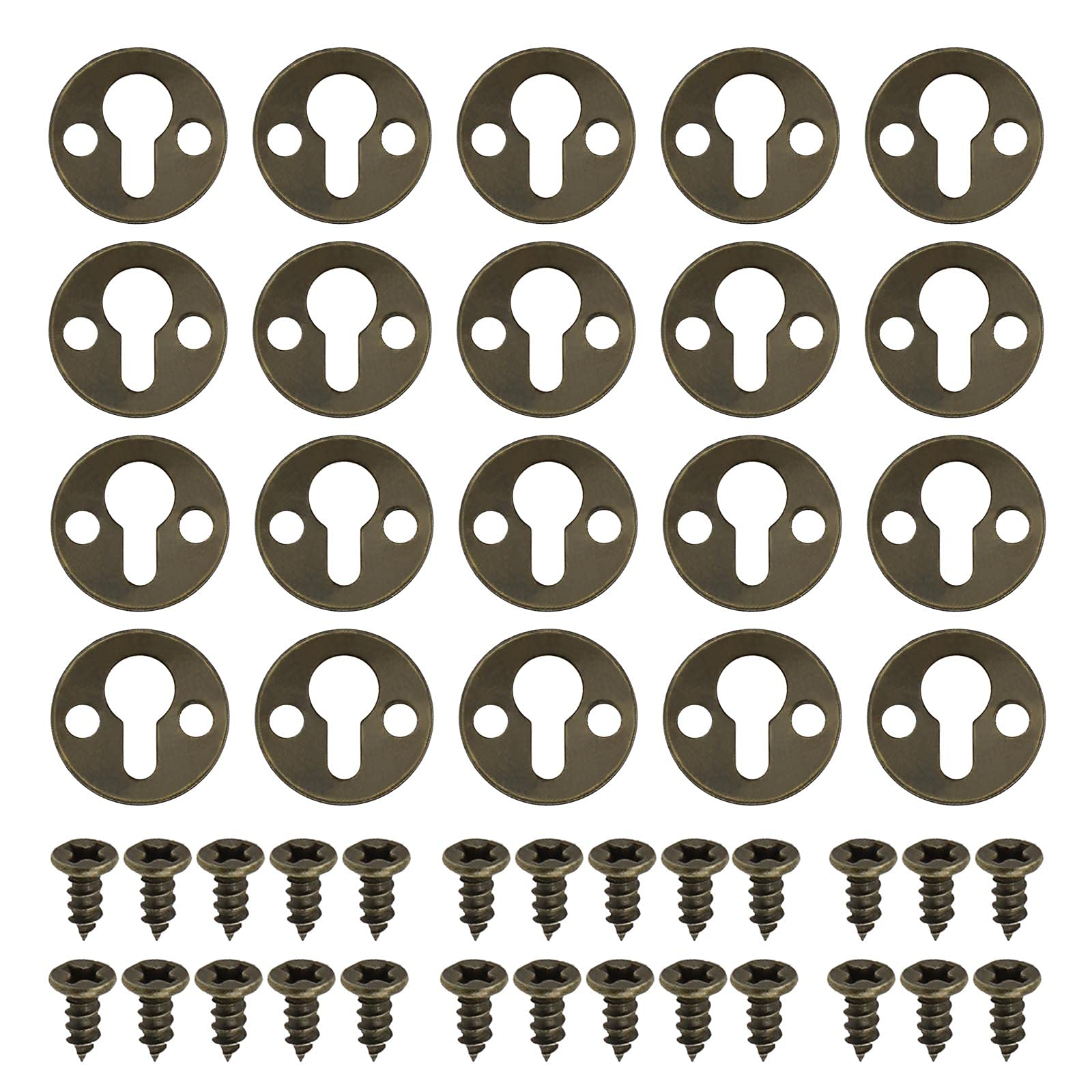 The Lord of the Tools 20x Flat Round Keyhole Hangers Bronze Tone with 3mm Thread Screws Recessed Insert for Artworks Picture Wall Decorations Hanging