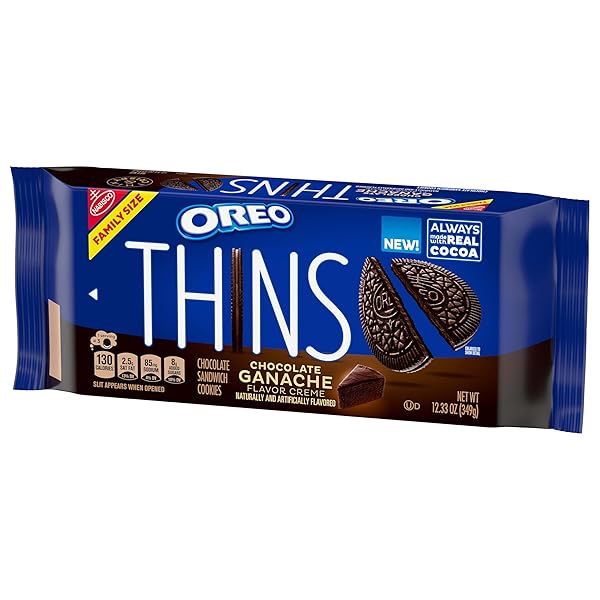 OREO THINS CHOCOLATE GANACHE CREME CHOCOLATE SANDWICH COOKIES, FAMILY SIZE, 12.33 OZ