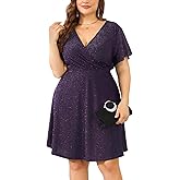 ZOMVA 2025 Plus Size 0X-4X Sparkly Glitter Wrap V Neck A Line Mini Dress Sparkle Sequin Sexy Dresses Cocktail Party Club