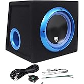 Rockville RVB8.1A 8 Inch 300W Powered Car Subwoofer/Sub Enclosure Box, 4-Ohm, Compact Design, Deep Bass, Wired Bass Remote, for Car Audio Enthusiasts