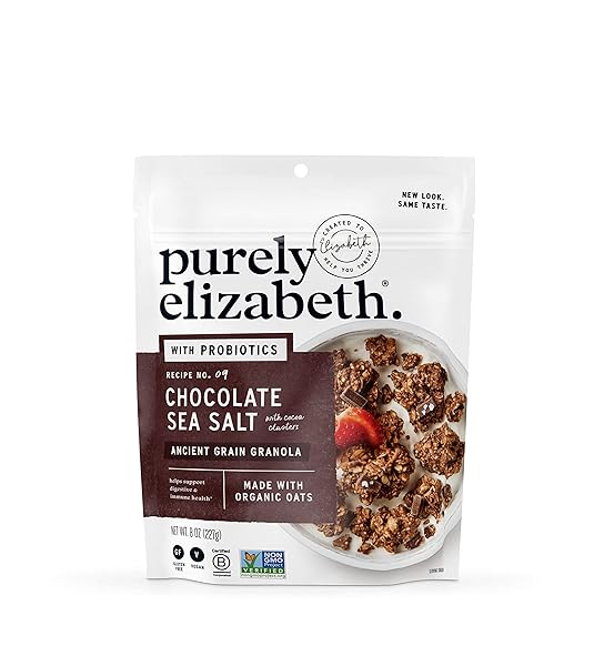 PURELY ELIZABETH, CHOCOLATE SEA SALT, ANCIENT GRAIN GRANOLA WITH PROBIOTICS, GLUTEN-FREE, NON-GMO (8OZ BAG)